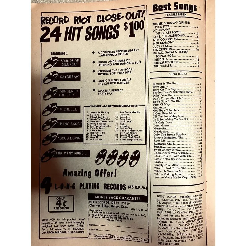 Best Songs Magazine - April-June-August 1969 - Jimi Hendrix-The Beatles Set of 3